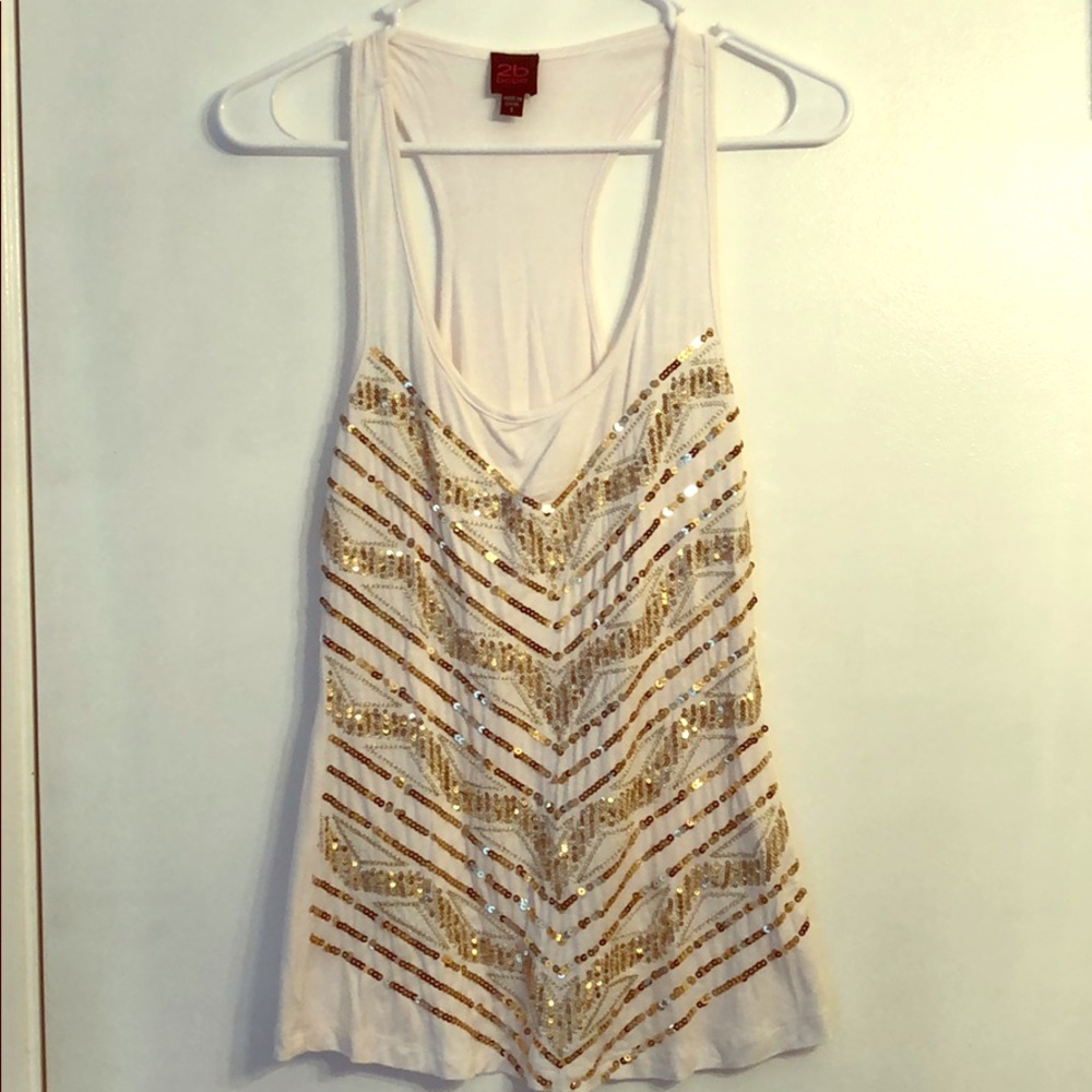 White tank  with silver and gold sequins
